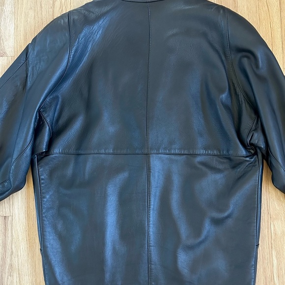 VINTAGE LEATHER BLAZER oversized jacket 100% sheepskin leather black O/S - Picture 11 of 13